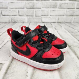 Nike Court Borough Low Recraft Youth Sz 6 C Black Red Sneaker Hook-N-Loop Strap